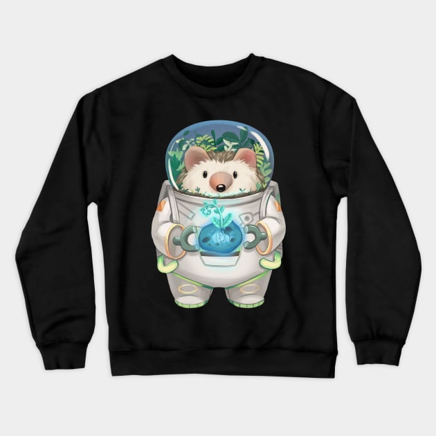 Solarpunk Astronaut Hedgehog Crewneck Sweatshirt by PamelooArt
